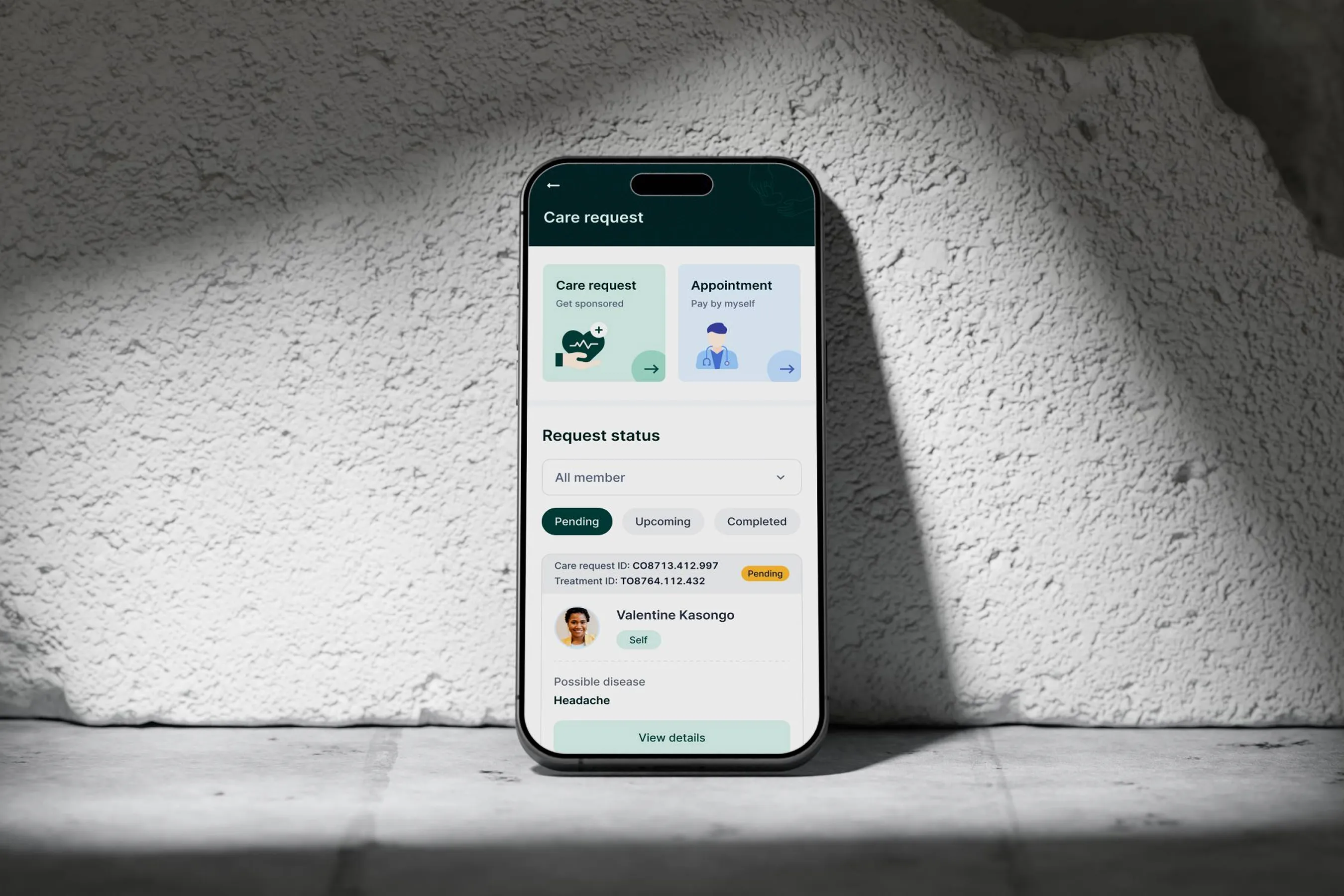care request for a healthcare app