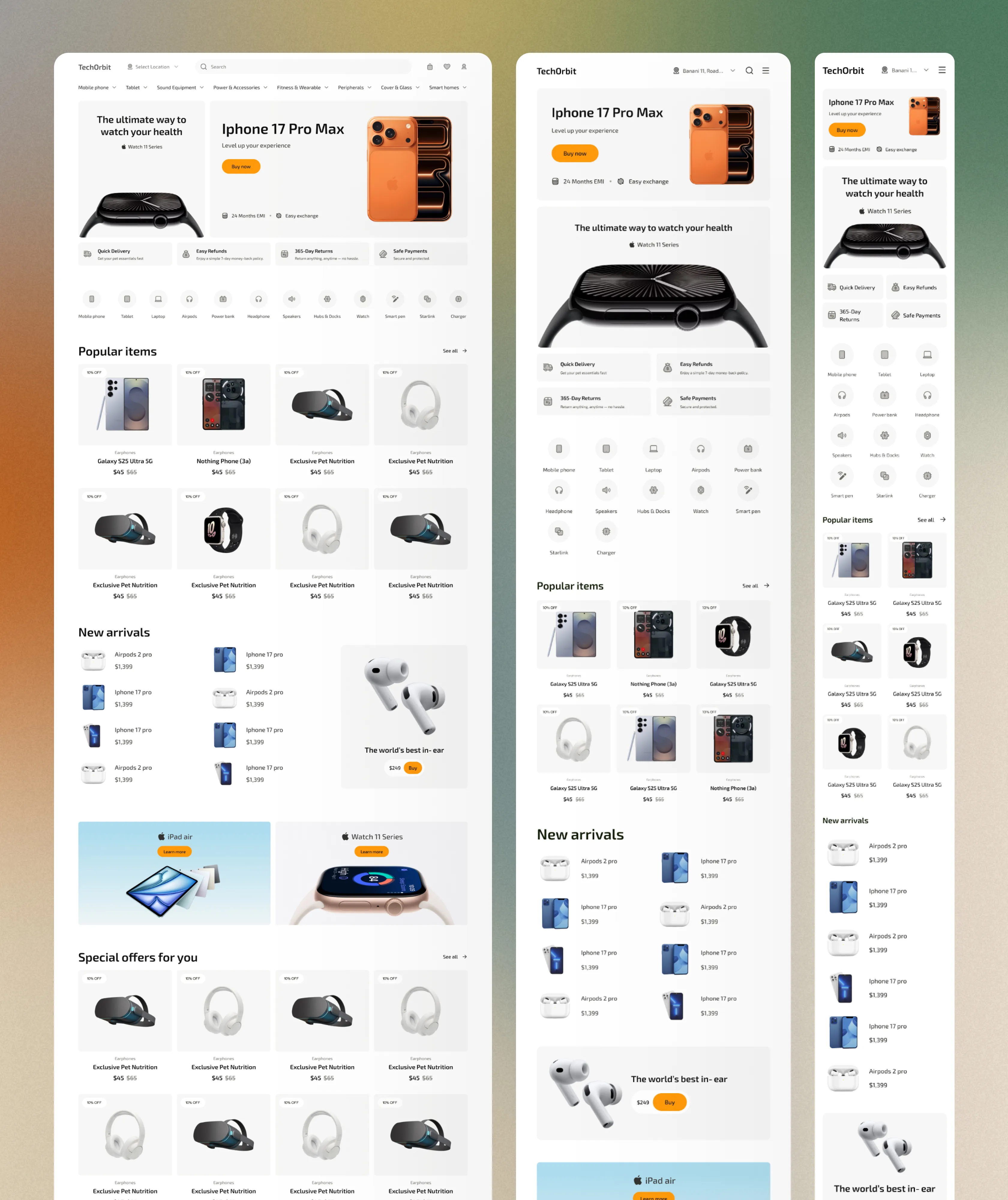 electronics ecommerce landing page design
