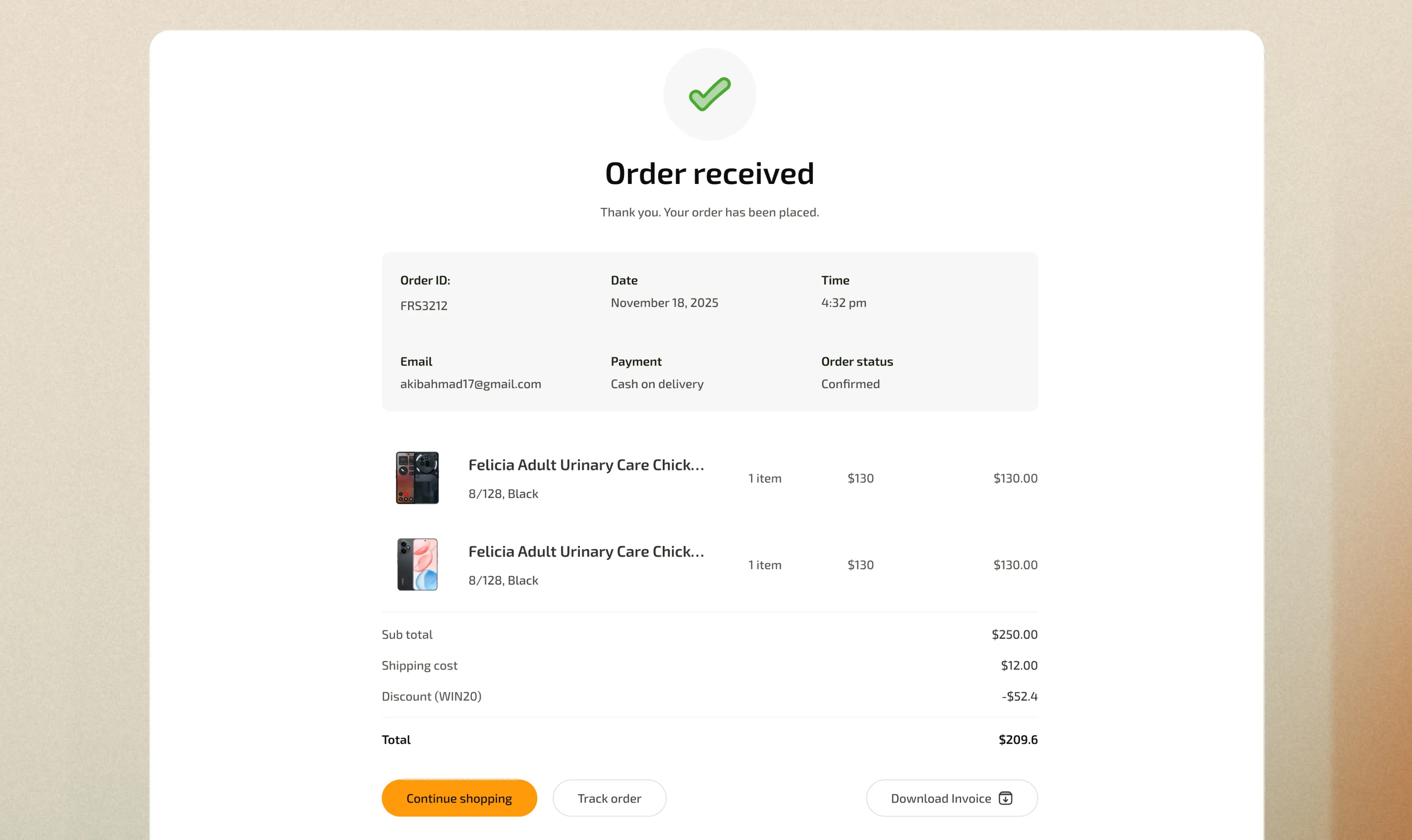 order confirmation ui