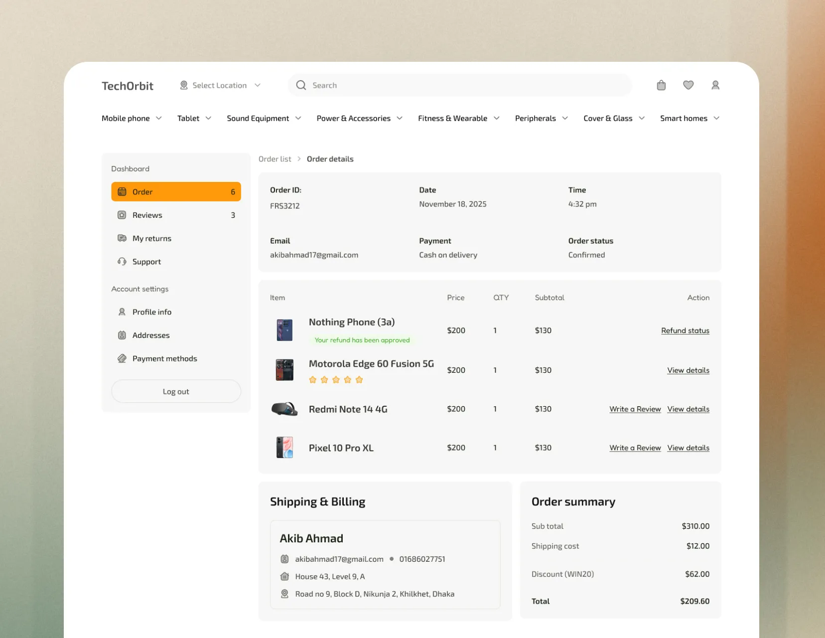 ecommerce order details ui