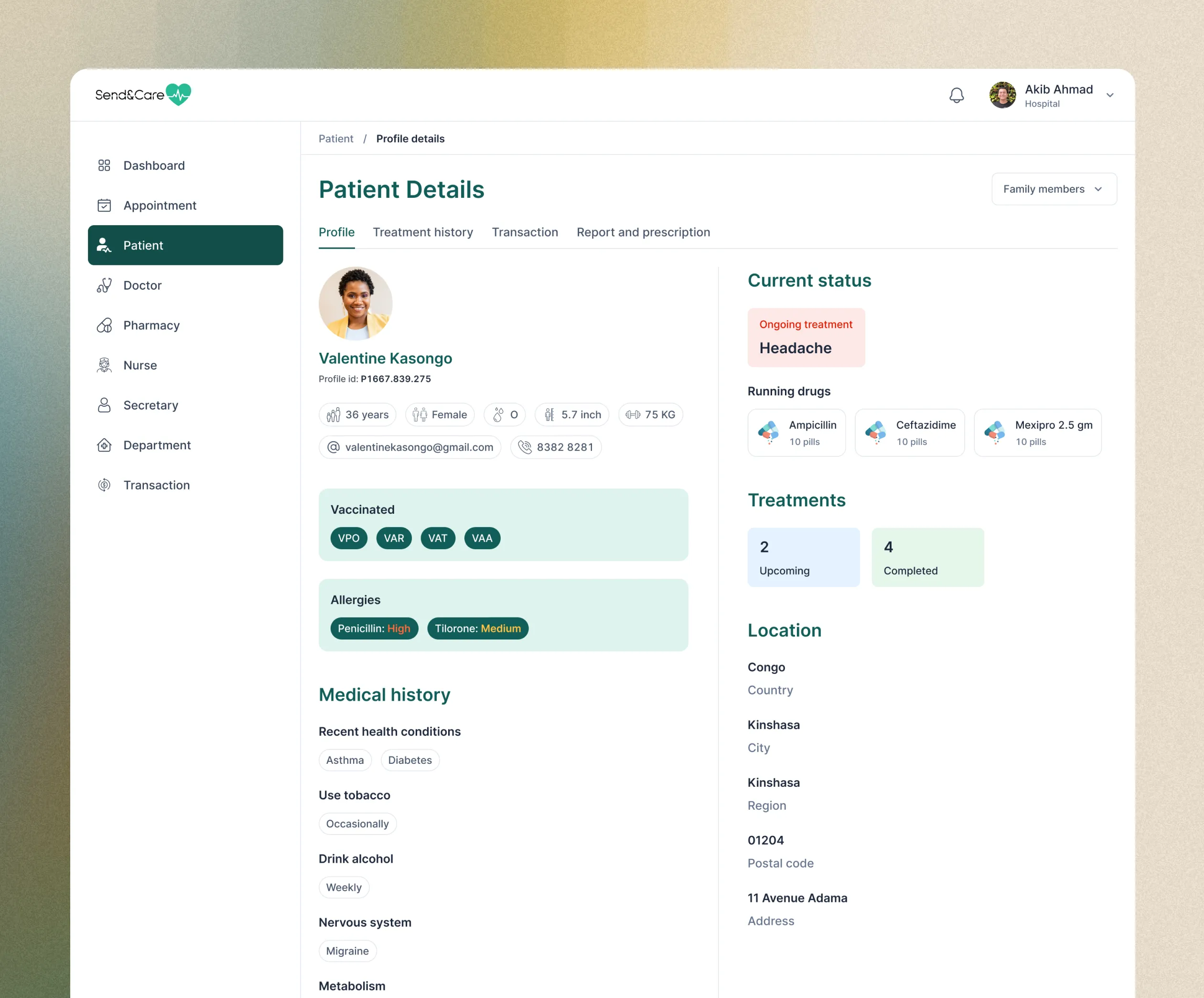 healthcare dashboard patient details