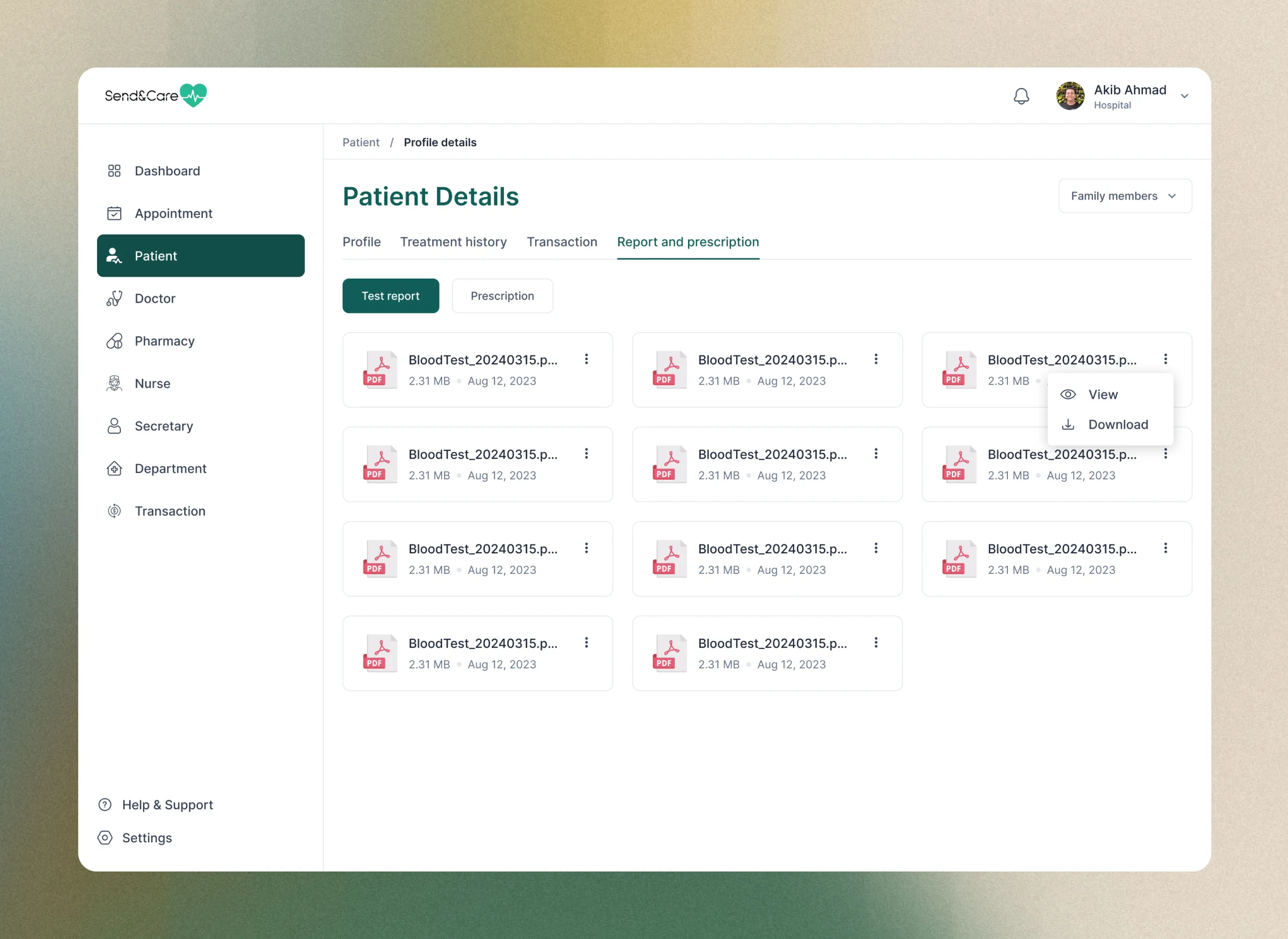 healthcare dashboard patient details