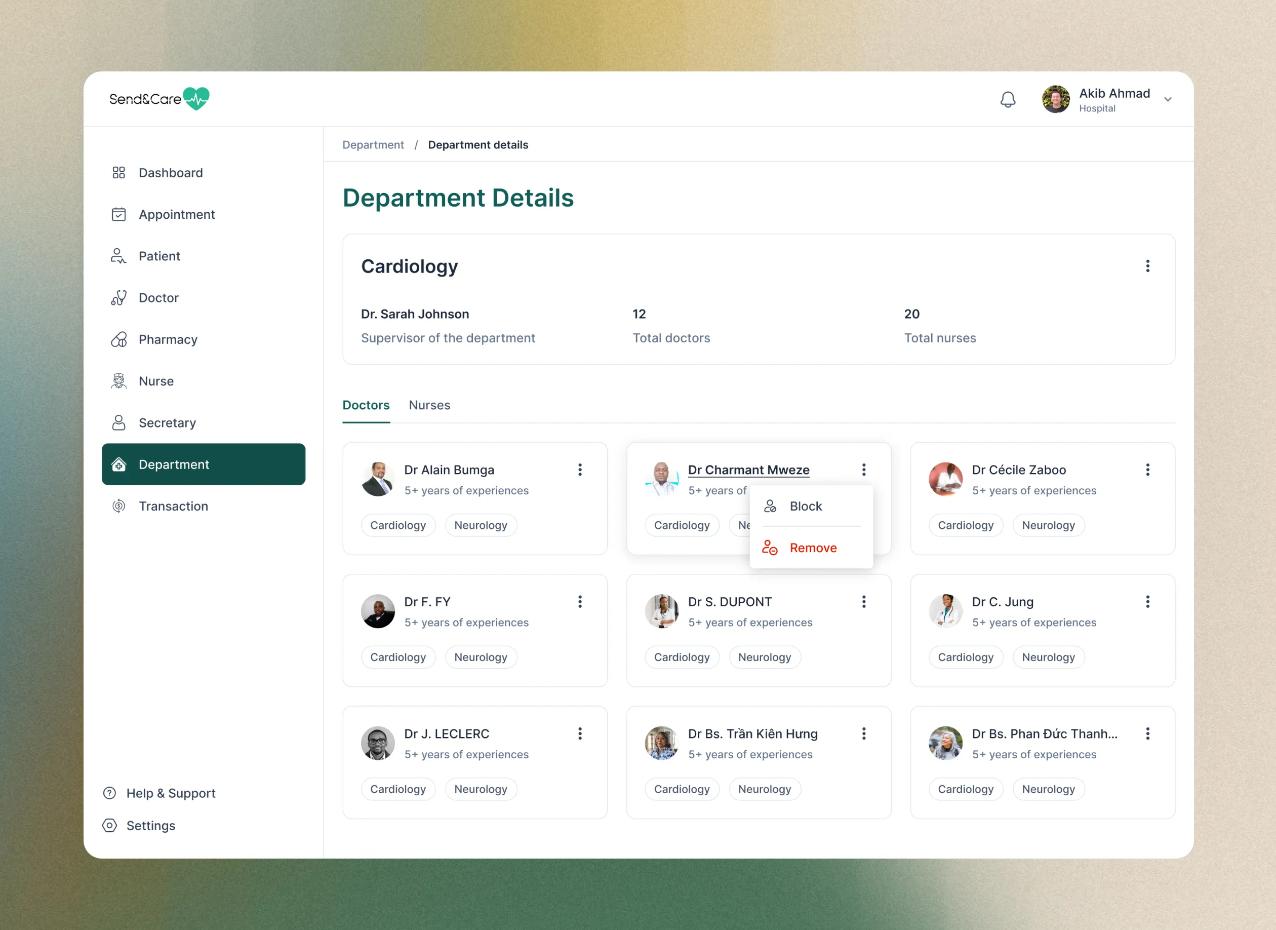 healthcare dashboard department details