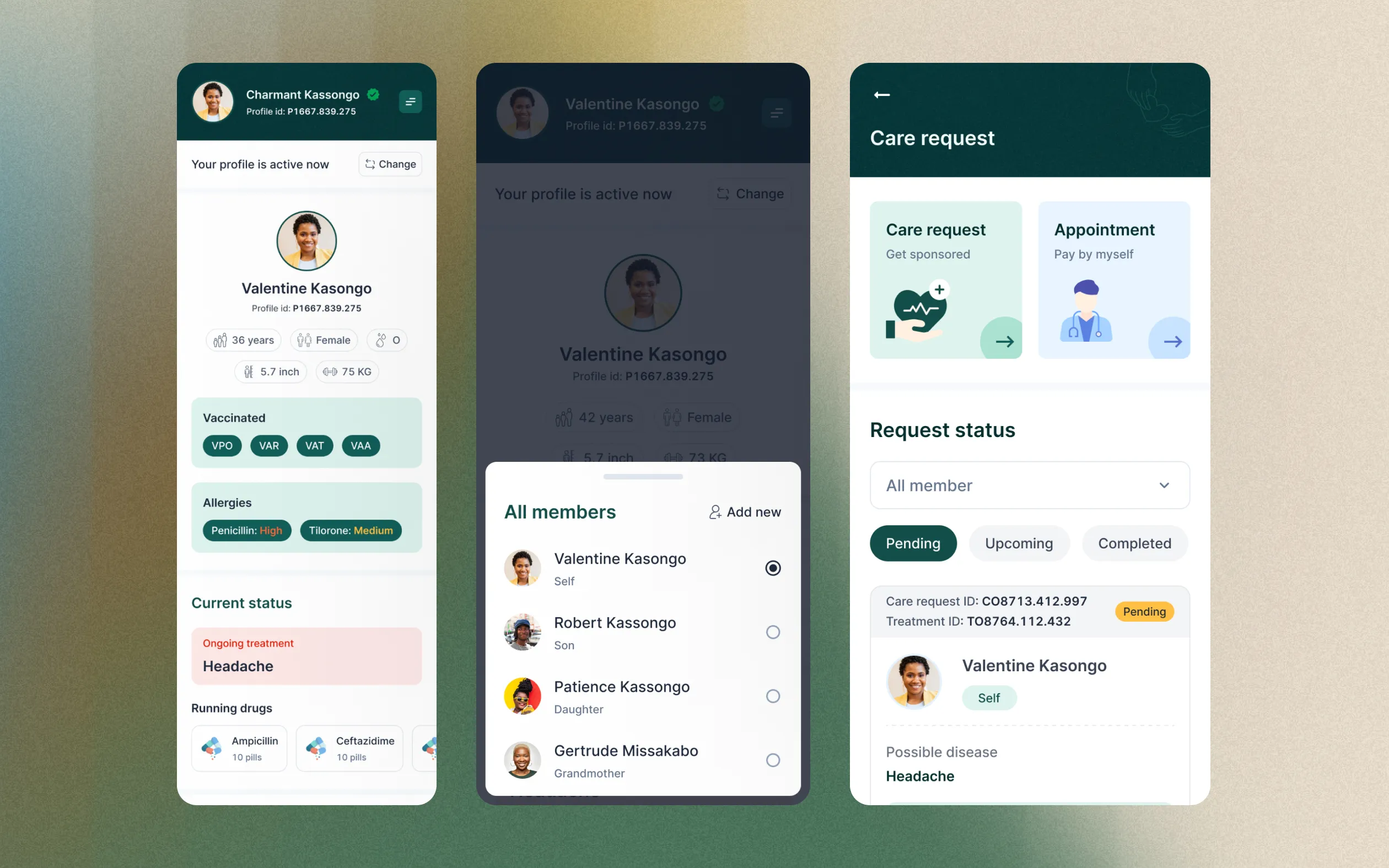 healthcare app profile switch ui design