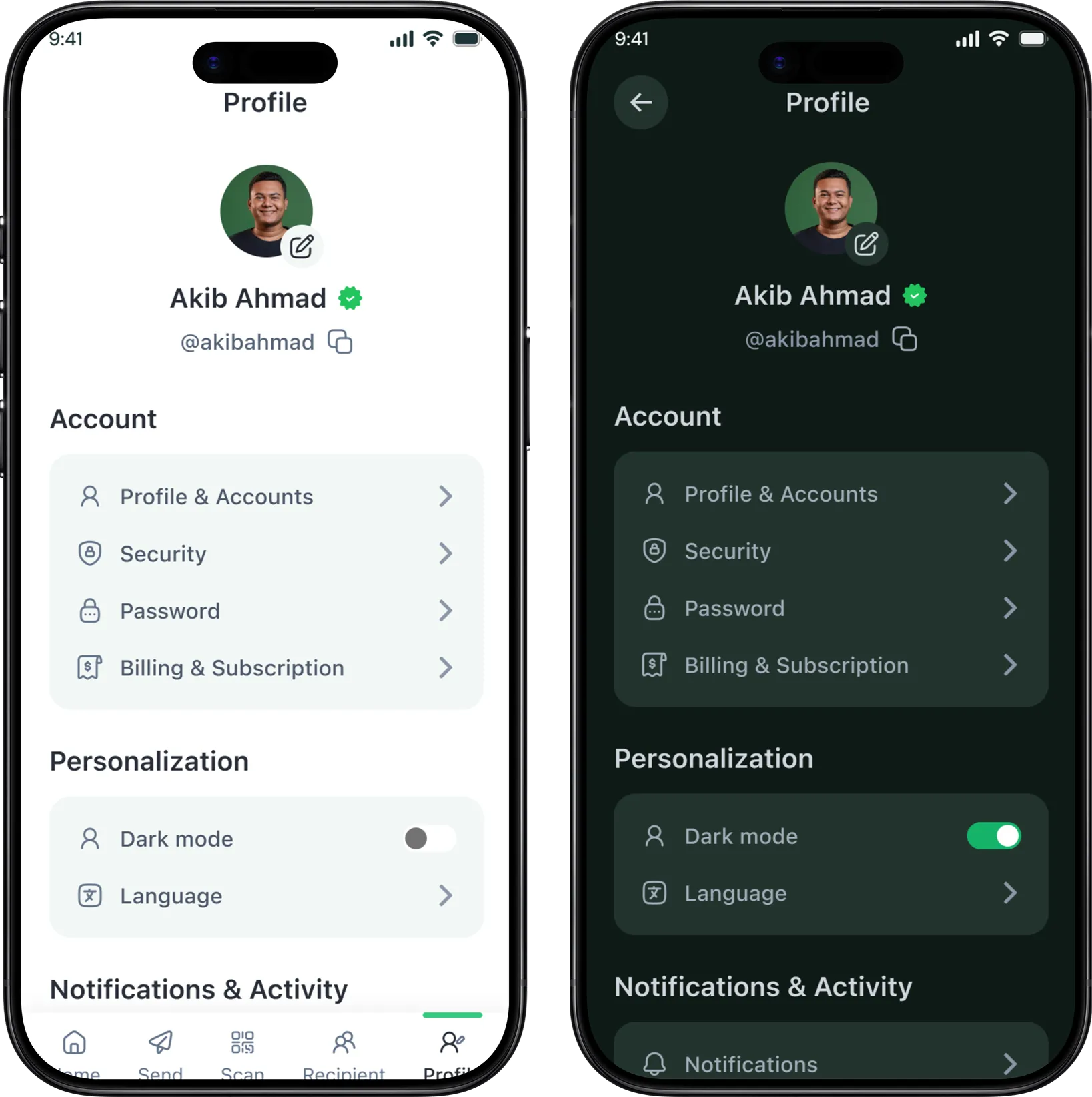 mobile app profile ui design