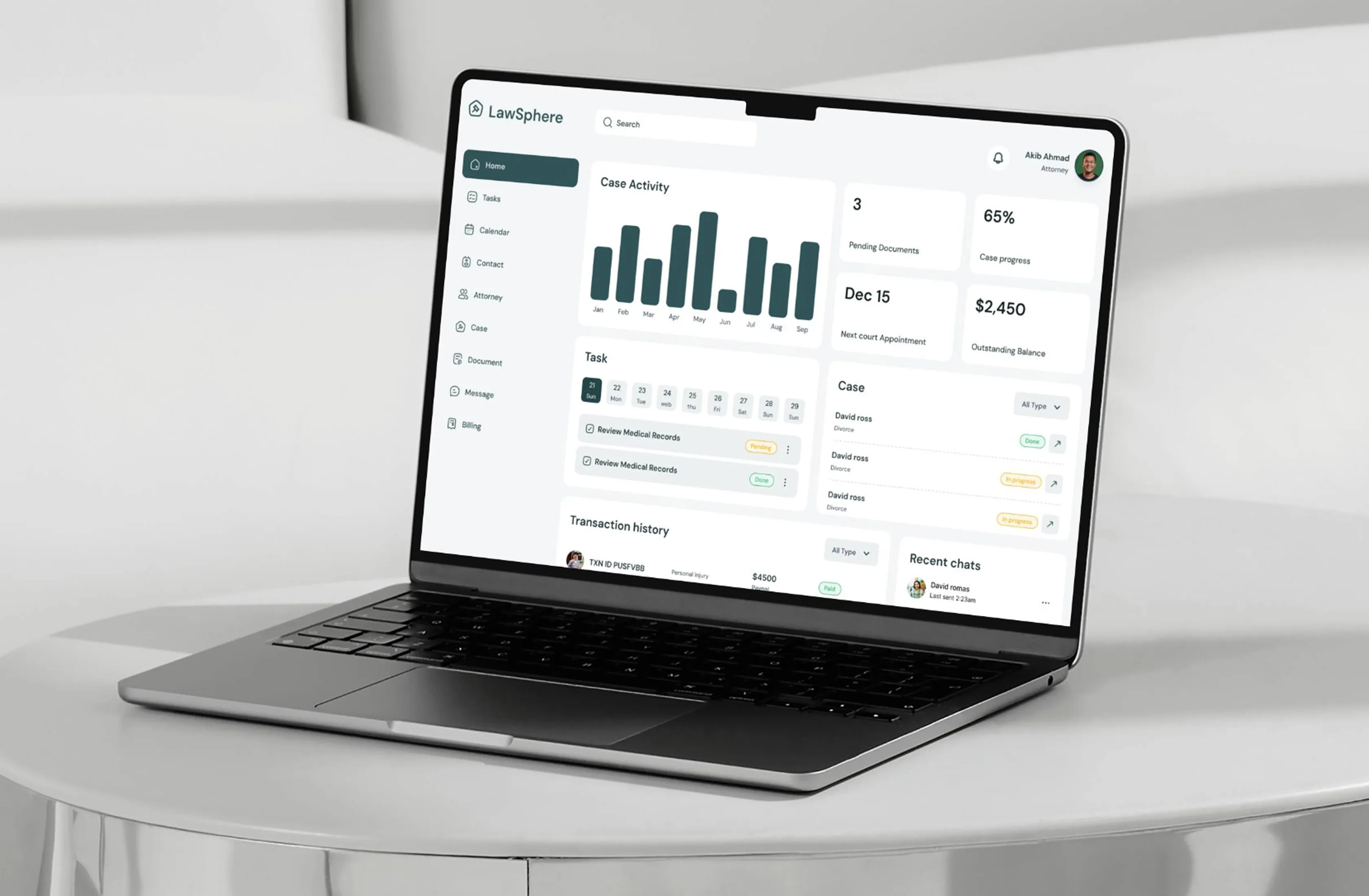 legal case management dashboard