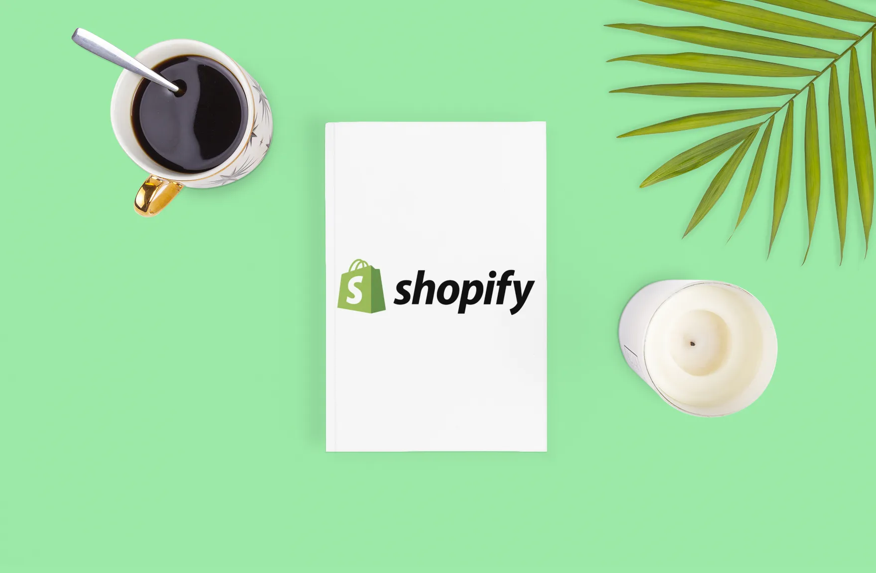 Shopify logo on a white card against a green background